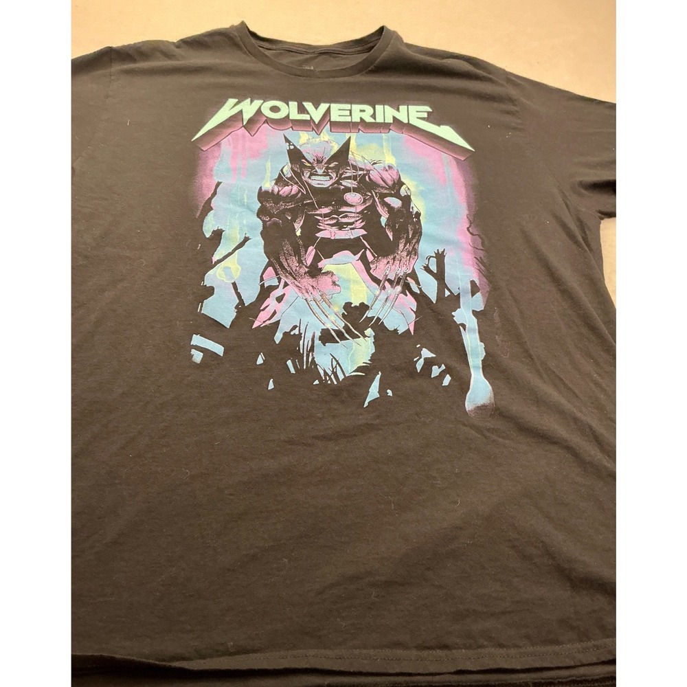 Marvel Wolverine Graphic T-Shirt Black Neon X-Men Comic Art Size 2XL Streetwear